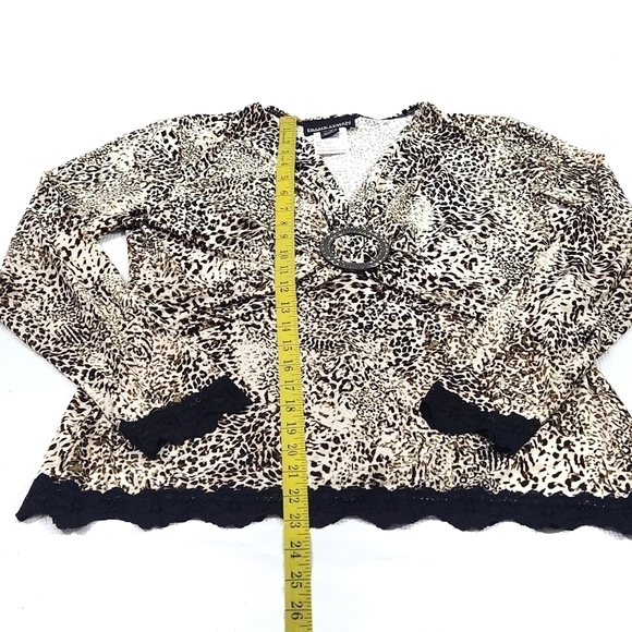 Vintage Frank Lyman Design Long Sleeve  Leopard Print Lace Hem - Picture 2 of 10